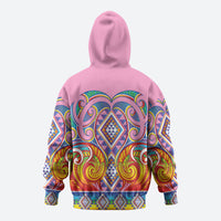 Rainbow Ngaru Taniko With Aotearoa Maori Tattoo Zip Hoodie