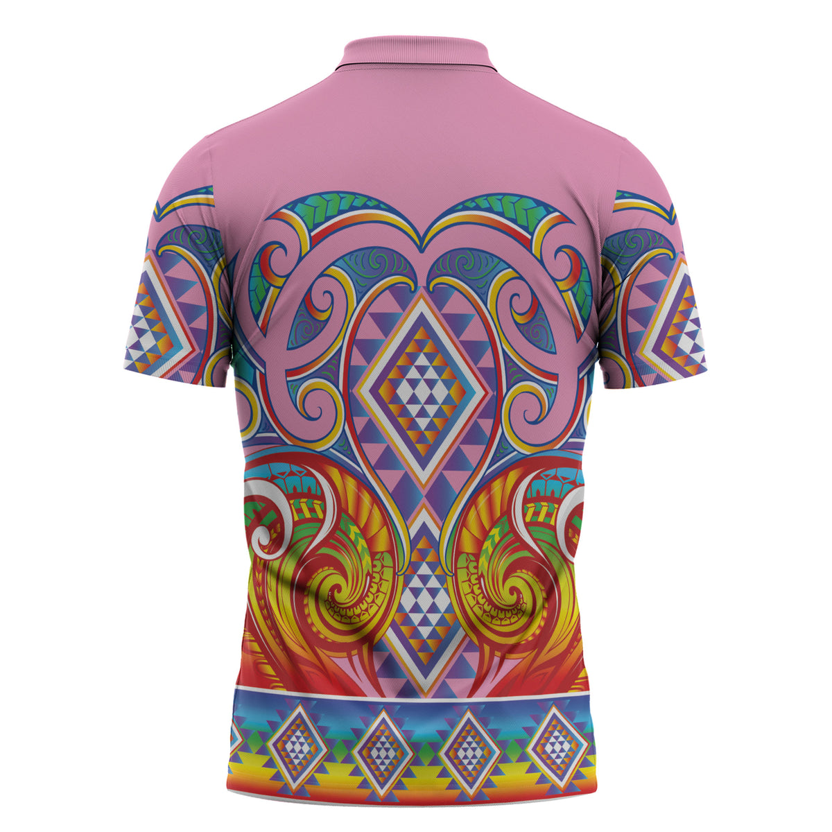 Rainbow Ngaru Taniko With Aotearoa Maori Tattoo Zipper Polo Shirt