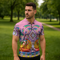 Rainbow Ngaru Taniko With Aotearoa Maori Tattoo Zipper Polo Shirt