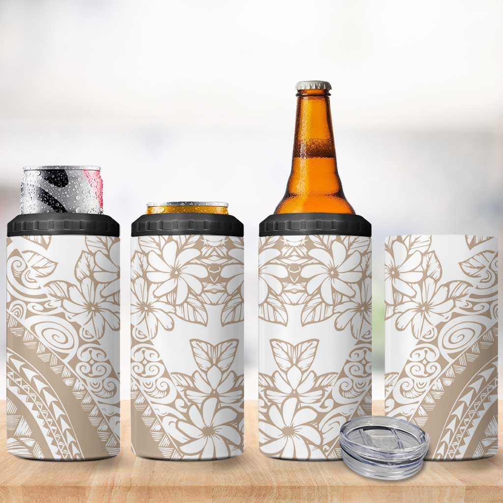 Polynesia 4 in 1 Can Cooler Tumbler Polynesian Tropical Flowers Begie Pastel Vibes