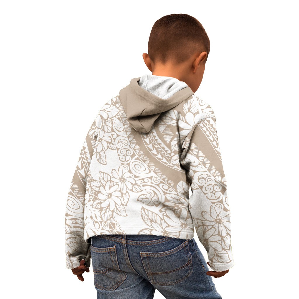 Polynesia Kid Hoodie Polynesian Tropical Flowers Beige Pastel Vibes LT14 - Polynesian Pride