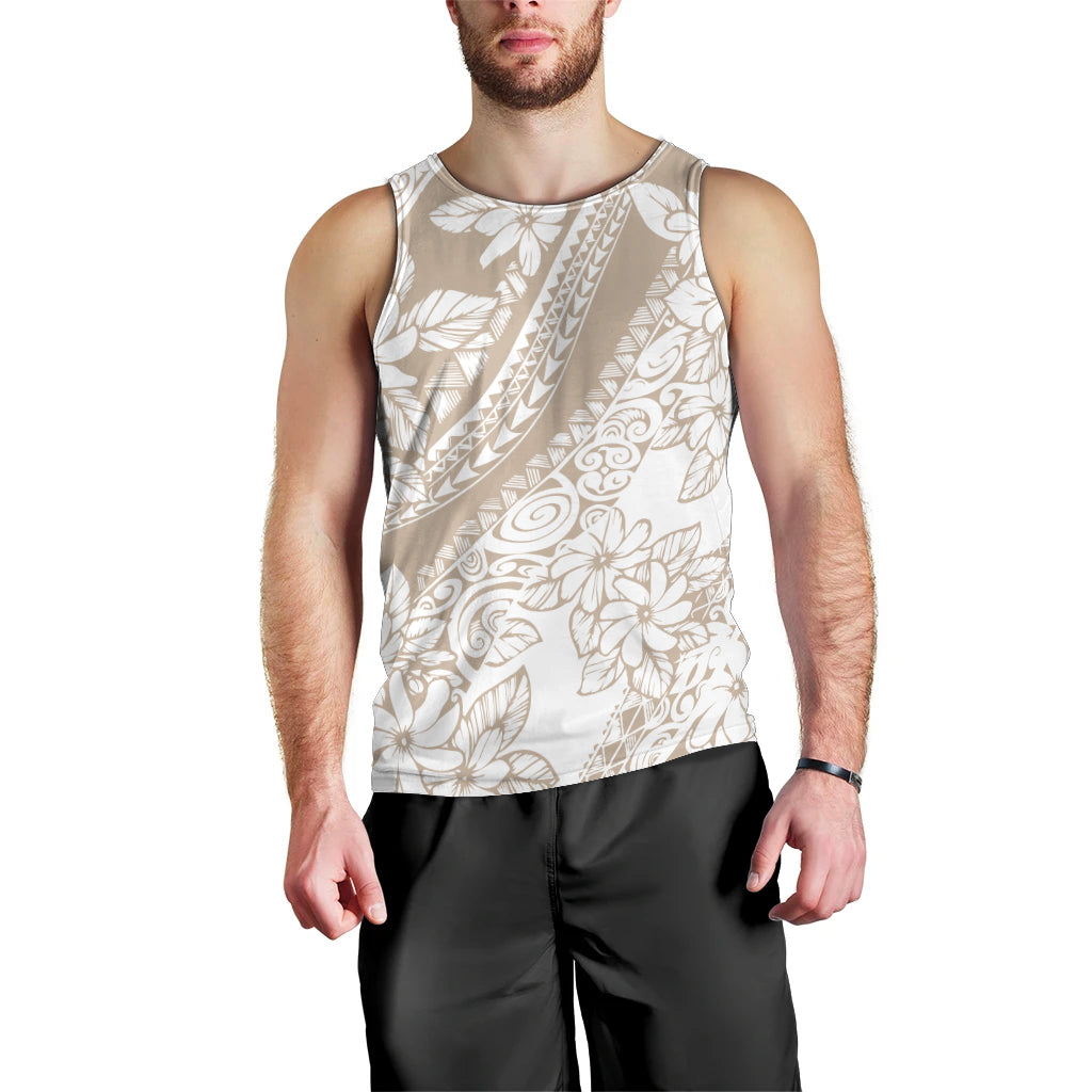 Polynesia Men Tank Top Polynesian Tropical Flowers Beige Pastel Vibes LT14 - Polynesian Pride