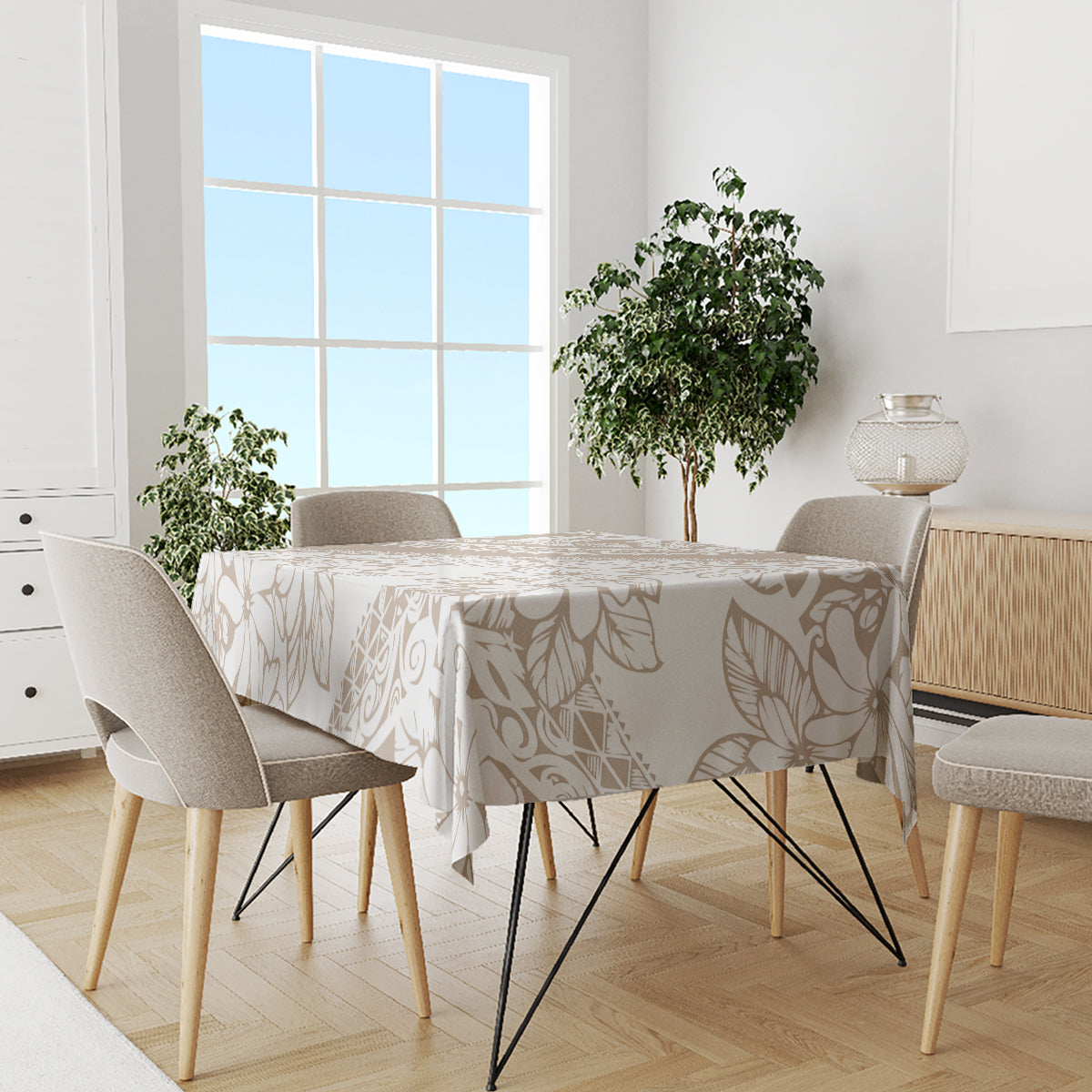 Polynesia Tablecloth Polynesian Tropical Flowers Begie Pastel Vibes LT14 - Polynesian Pride