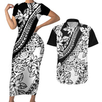 Polynesia Couples Matching Short Sleeve Bodycon Dress and Hawaiian Shirt Polynesian Tropical Flowers Black Pastel Vibes LT14 Black - Polynesian Pride