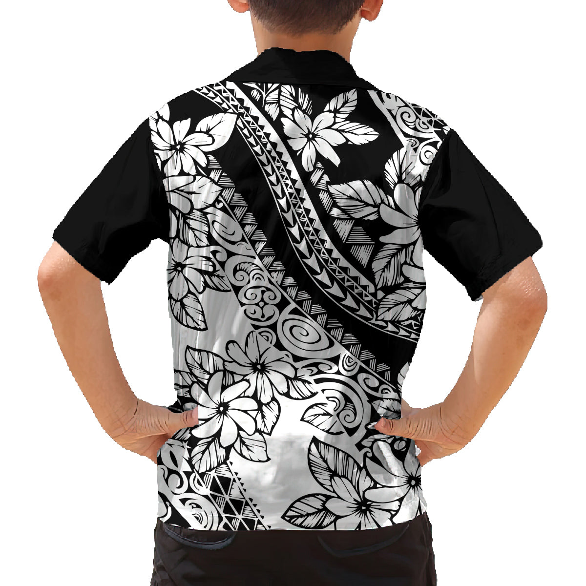 Polynesia Family Matching Long Sleeve Bodycon Dress and Hawaiian Shirt Polynesian Tropical Flowers Black Pastel Vibes LT14 - Polynesian Pride