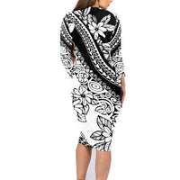 Polynesia Family Matching Long Sleeve Bodycon Dress and Hawaiian Shirt Polynesian Tropical Flowers Black Pastel Vibes LT14 - Polynesian Pride