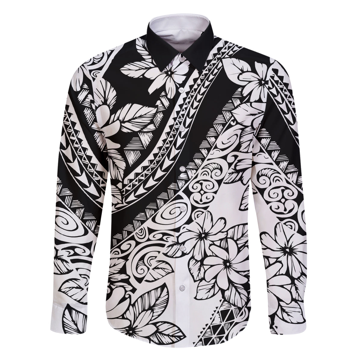 Polynesia Family Matching Mermaid Dress and Hawaiian Shirt Polynesian Tropical Flowers Black Pastel Vibes LT14 Dad's Shirt - Long Sleeve Black - Polynesian Pride