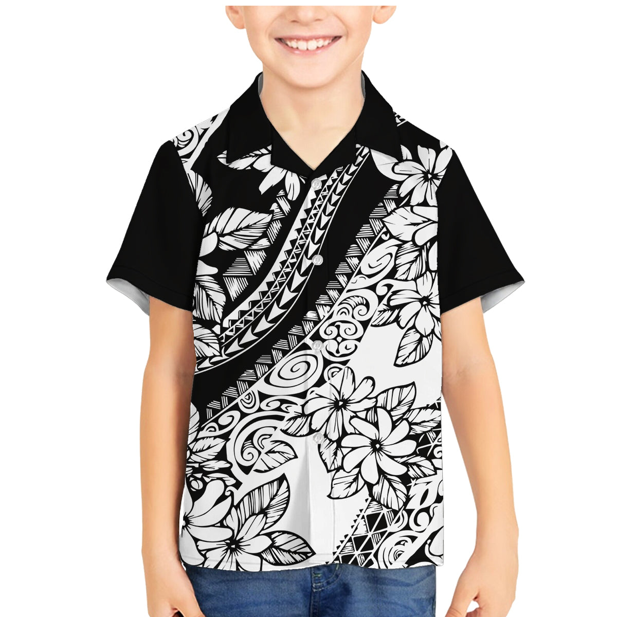 Polynesia Family Matching Mermaid Dress and Hawaiian Shirt Polynesian Tropical Flowers Black Pastel Vibes LT14 Son's Shirt Black - Polynesian Pride