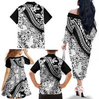 Polynesia Family Matching Off Shoulder Long Sleeve Dress and Hawaiian Shirt Polynesian Tropical Flowers Black Pastel Vibes LT14 - Polynesian Pride