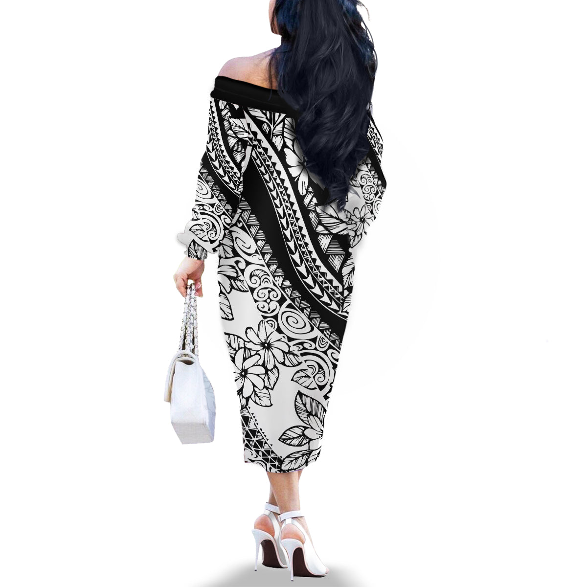Polynesia Family Matching Off Shoulder Long Sleeve Dress and Hawaiian Shirt Polynesian Tropical Flowers Black Pastel Vibes LT14 - Polynesian Pride