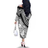 Polynesia Family Matching Off Shoulder Long Sleeve Dress and Hawaiian Shirt Polynesian Tropical Flowers Black Pastel Vibes LT14 - Polynesian Pride