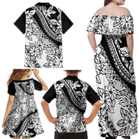 Polynesia Family Matching Off Shoulder Maxi Dress and Hawaiian Shirt Polynesian Tropical Flowers Black Pastel Vibes LT14 - Polynesian Pride