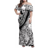 Polynesia Family Matching Off Shoulder Maxi Dress and Hawaiian Shirt Polynesian Tropical Flowers Black Pastel Vibes LT14 Mom's Dress Black - Polynesian Pride