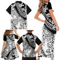Polynesia Family Matching Short Sleeve Bodycon Dress and Hawaiian Shirt Polynesian Tropical Flowers Black Pastel Vibes LT14 - Polynesian Pride