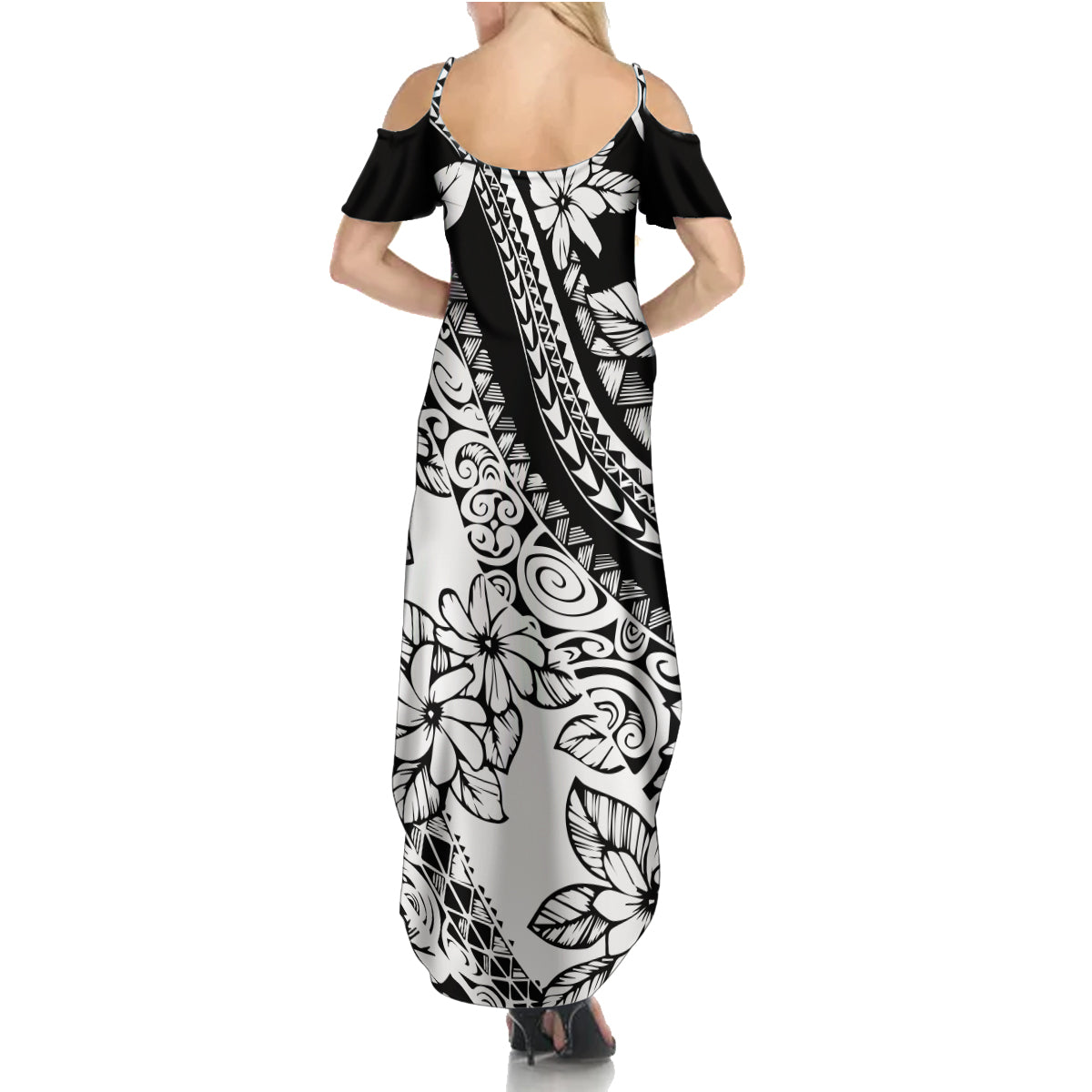 Polynesia Family Matching Summer Maxi Dress and Hawaiian Shirt Polynesian Tropical Flowers Black Pastel Vibes LT14 - Polynesian Pride