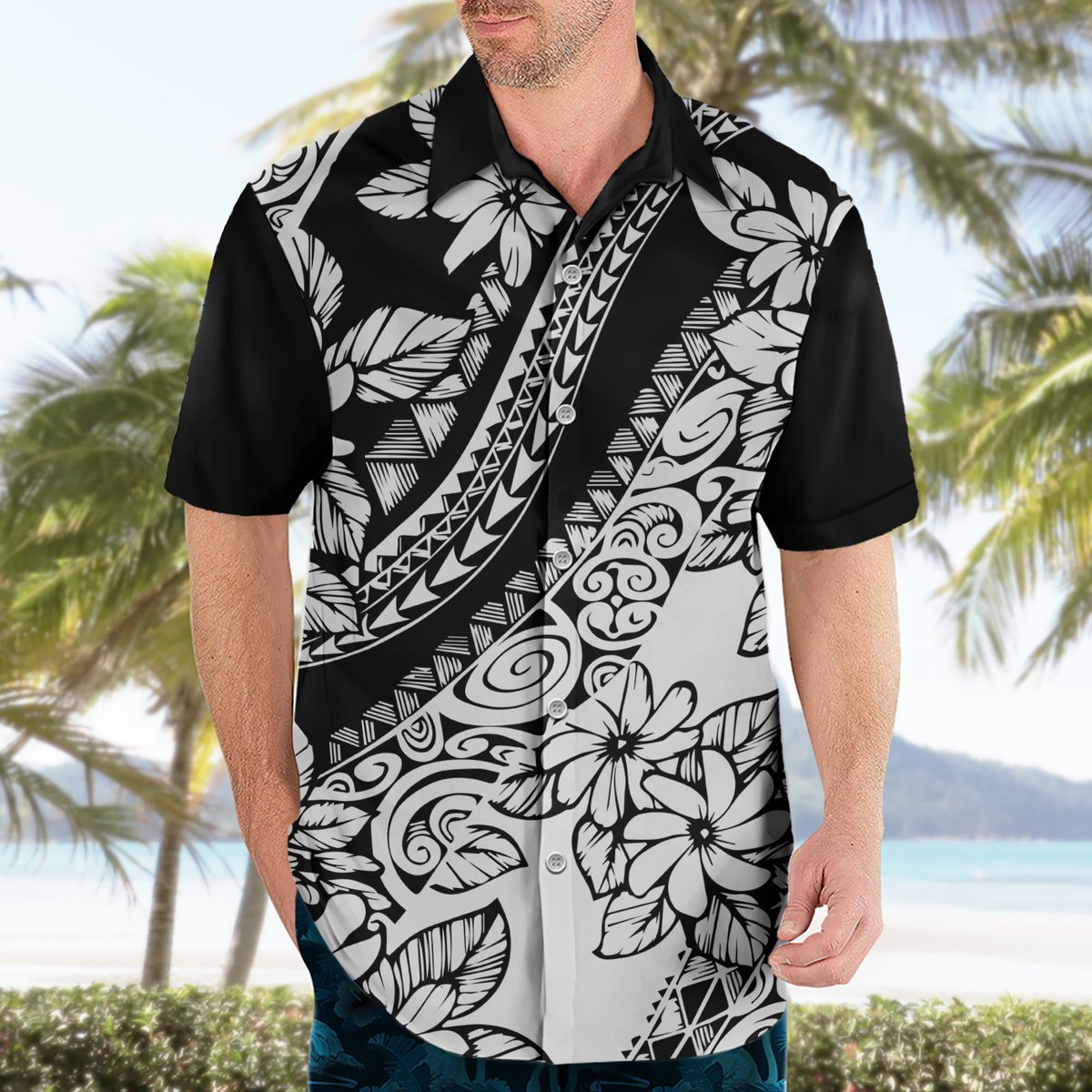 Polynesia Hawaiian Shirt Polynesian Tropical Flowers Black Pastel Vibes LT14 - Polynesian Pride
