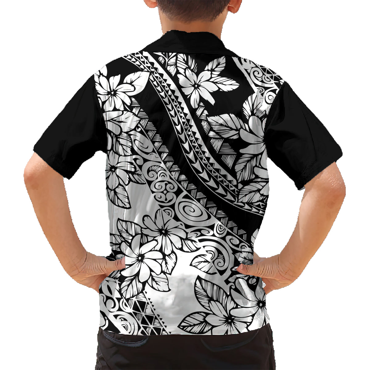 Polynesia Kid Hawaiian Shirt Polynesian Tropical Flowers Black Pastel Vibes LT14 - Polynesian Pride