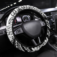 Polynesia Steering Wheel Cover Polynesian Tropical Flowers Black Pastel Vibes LT14 Universal Fit Black - Polynesian Pride
