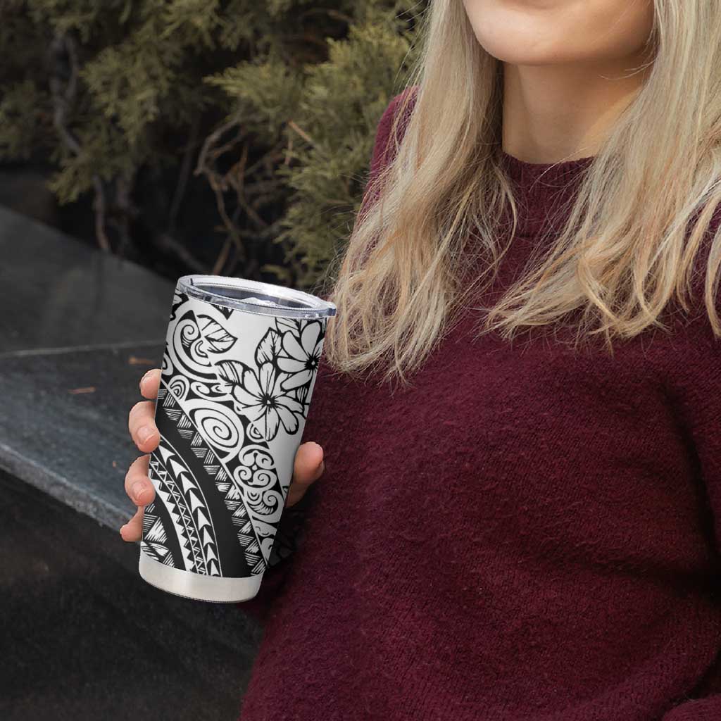 Polynesia Tumbler Cup Polynesian Tropical Flowers Black Pastel Vibes
