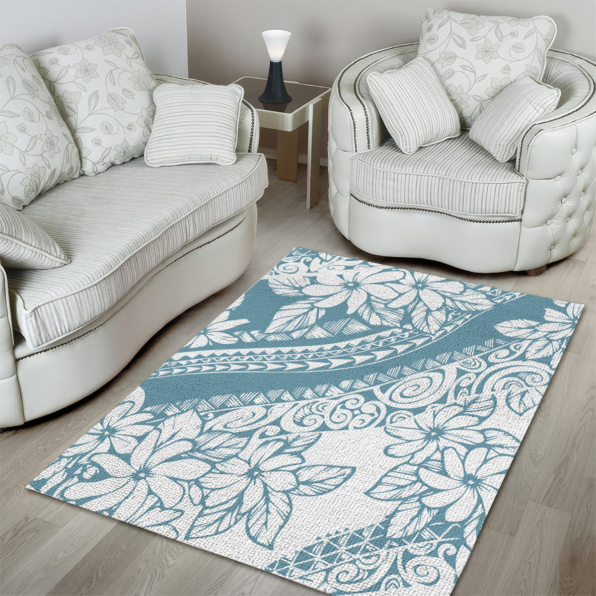 Polynesia Area Rug Polynesian Tropical Flowers Blue Pastel Vibes LT14 - Polynesian Pride