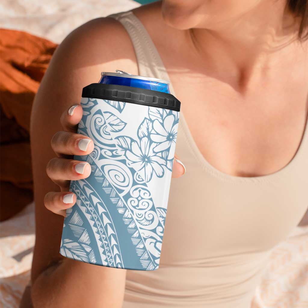 Polynesia 4 in 1 Can Cooler Tumbler Polynesian Tropical Flowers Blue Pastel Vibes
