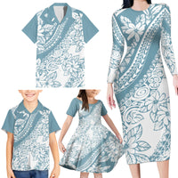 Polynesia Family Matching Long Sleeve Bodycon Dress and Hawaiian Shirt Polynesian Tropical Flowers Blue Pastel Vibes LT14 - Polynesian Pride