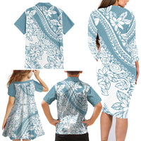 Polynesia Family Matching Long Sleeve Bodycon Dress and Hawaiian Shirt Polynesian Tropical Flowers Blue Pastel Vibes LT14 - Polynesian Pride