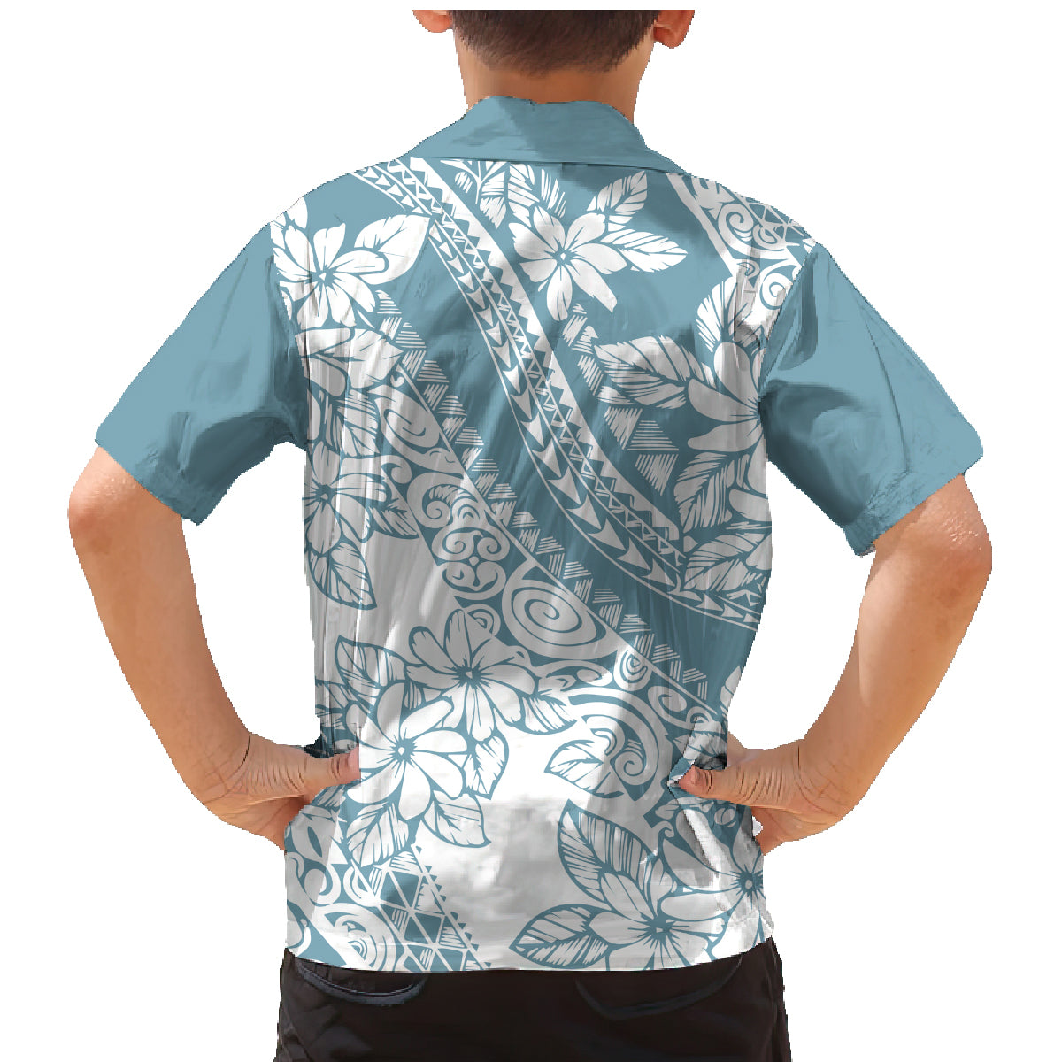 Polynesia Family Matching Mermaid Dress and Hawaiian Shirt Polynesian Tropical Flowers Blue Pastel Vibes LT14 - Polynesian Pride