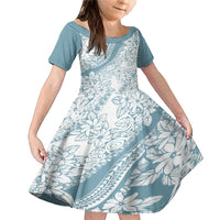 Polynesia Family Matching Mermaid Dress and Hawaiian Shirt Polynesian Tropical Flowers Blue Pastel Vibes LT14 Daughter's Dress Blue - Polynesian Pride