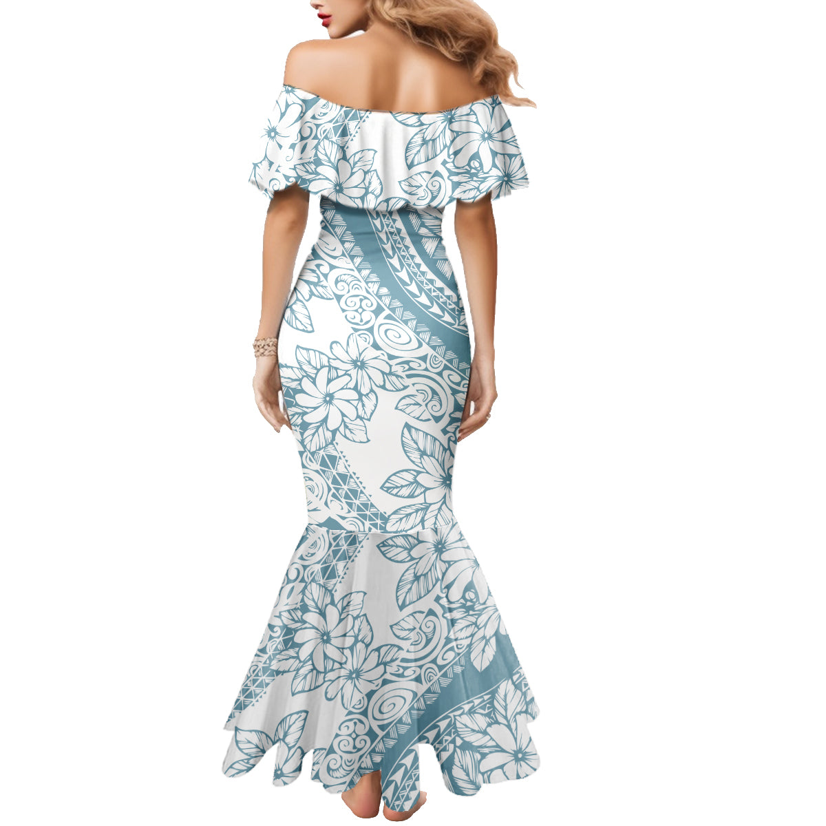 Polynesia Family Matching Mermaid Dress and Hawaiian Shirt Polynesian Tropical Flowers Blue Pastel Vibes LT14 - Polynesian Pride