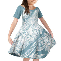 Polynesia Family Matching Off Shoulder Maxi Dress and Hawaiian Shirt Polynesian Tropical Flowers Blue Pastel Vibes LT14 Daughter's Dress Blue - Polynesian Pride