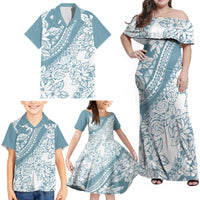 Polynesia Family Matching Off Shoulder Maxi Dress and Hawaiian Shirt Polynesian Tropical Flowers Blue Pastel Vibes LT14 - Polynesian Pride