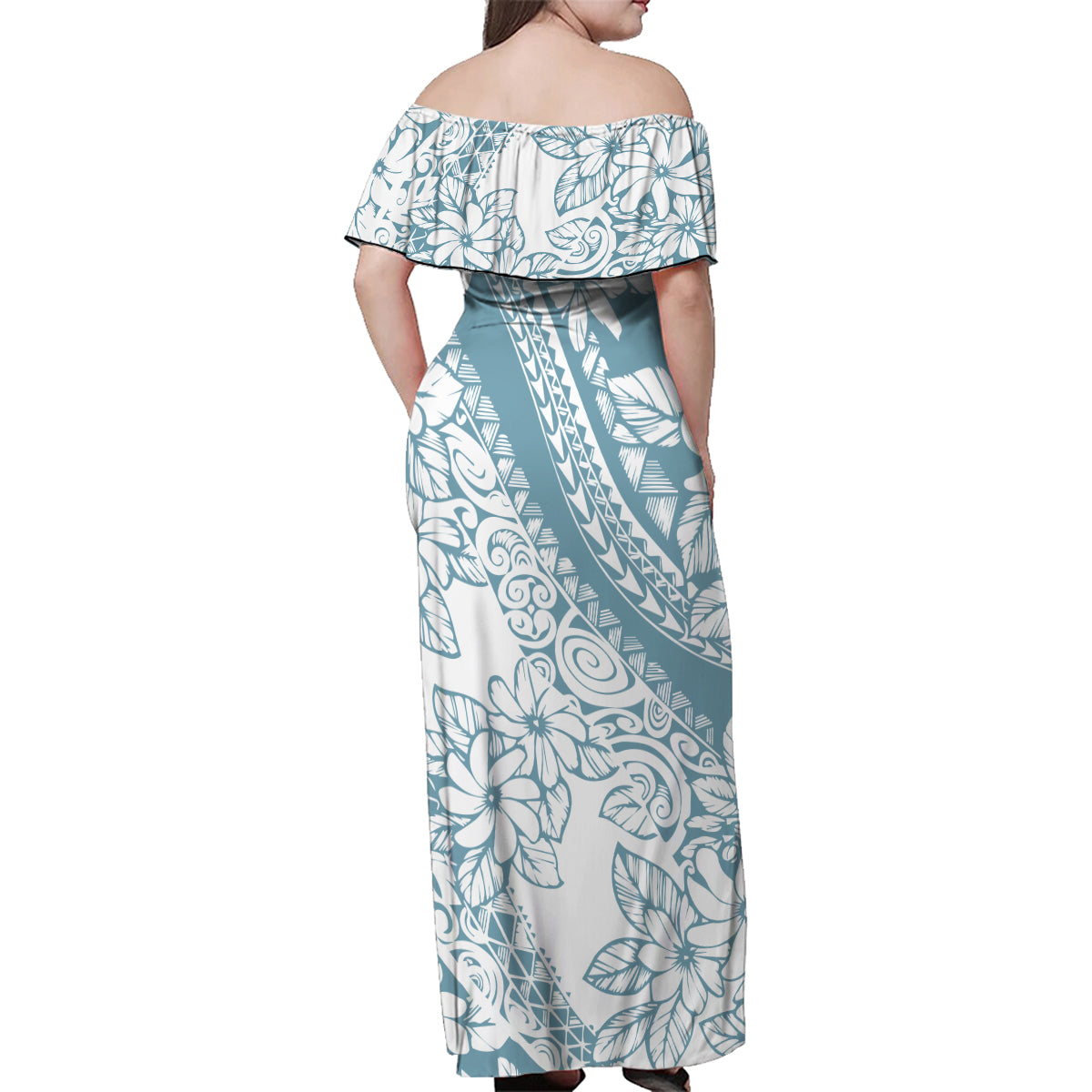 Polynesia Family Matching Off Shoulder Maxi Dress and Hawaiian Shirt Polynesian Tropical Flowers Blue Pastel Vibes LT14 - Polynesian Pride