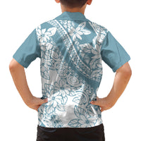 Polynesia Family Matching Off Shoulder Short Dress and Hawaiian Shirt Polynesian Tropical Flowers Blue Pastel Vibes LT14 - Polynesian Pride