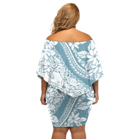 Polynesia Family Matching Off Shoulder Short Dress and Hawaiian Shirt Polynesian Tropical Flowers Blue Pastel Vibes LT14 - Polynesian Pride