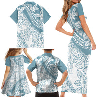 Polynesia Family Matching Short Sleeve Bodycon Dress and Hawaiian Shirt Polynesian Tropical Flowers Blue Pastel Vibes LT14 - Polynesian Pride