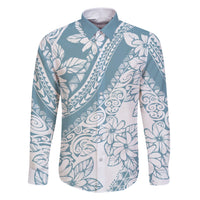 Polynesia Family Matching Short Sleeve Bodycon Dress and Hawaiian Shirt Polynesian Tropical Flowers Blue Pastel Vibes LT14 Dad's Shirt - Long Sleeve Blue - Polynesian Pride