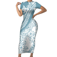 Polynesia Family Matching Short Sleeve Bodycon Dress and Hawaiian Shirt Polynesian Tropical Flowers Blue Pastel Vibes LT14 Mom's Dress Blue - Polynesian Pride