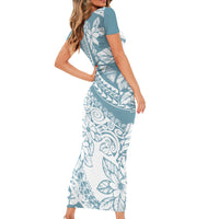Polynesia Family Matching Short Sleeve Bodycon Dress and Hawaiian Shirt Polynesian Tropical Flowers Blue Pastel Vibes LT14 - Polynesian Pride