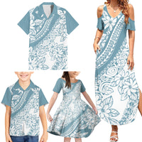 Polynesia Family Matching Summer Maxi Dress and Hawaiian Shirt Polynesian Tropical Flowers Blue Pastel Vibes LT14 - Polynesian Pride