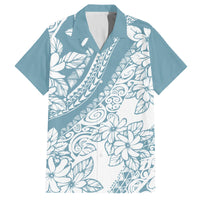 Polynesia Family Matching Summer Maxi Dress and Hawaiian Shirt Polynesian Tropical Flowers Blue Pastel Vibes LT14 Dad's Shirt - Short Sleeve Blue - Polynesian Pride