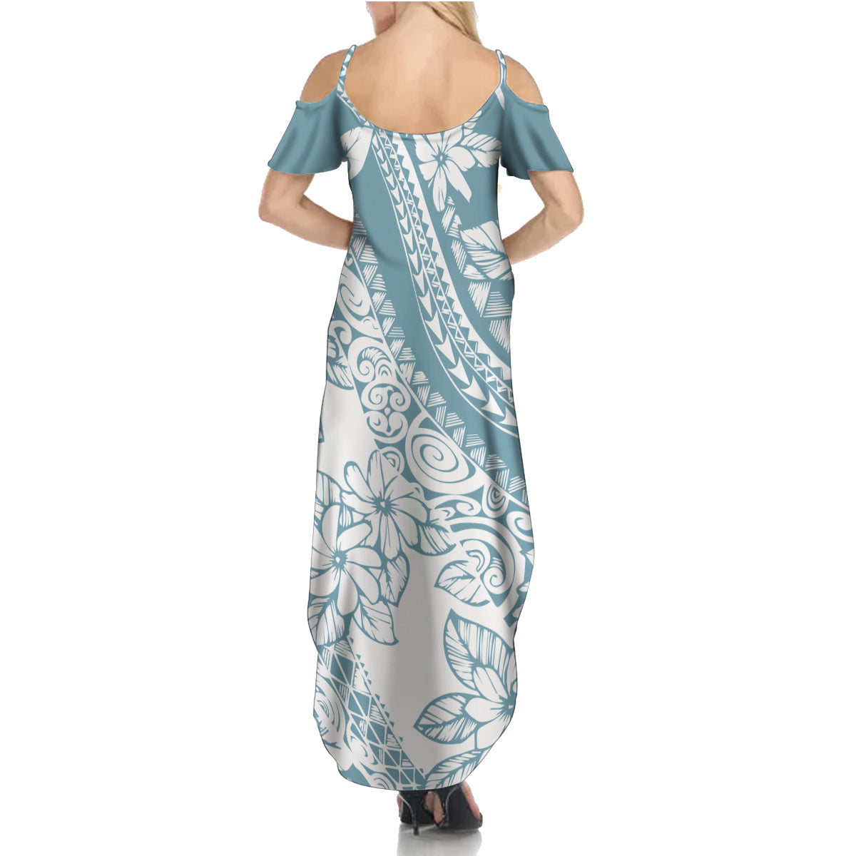 Polynesia Family Matching Summer Maxi Dress and Hawaiian Shirt Polynesian Tropical Flowers Blue Pastel Vibes LT14 - Polynesian Pride