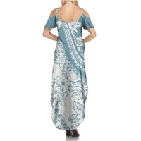 Polynesia Family Matching Summer Maxi Dress and Hawaiian Shirt Polynesian Tropical Flowers Blue Pastel Vibes LT14 - Polynesian Pride