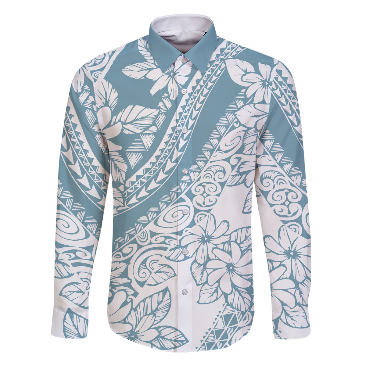 Polynesia Family Matching Tank Maxi Dress and Hawaiian Shirt Polynesian Tropical Flowers Blue Pastel Vibes LT14 Dad's Shirt - Long Sleeve Blue - Polynesian Pride
