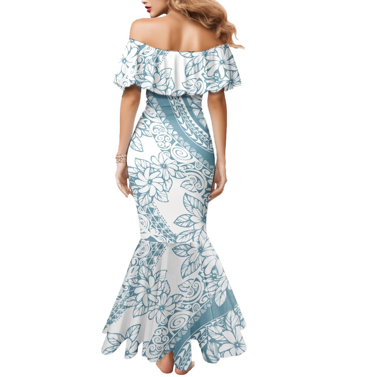 Polynesia Mermaid Dress Polynesian Tropical Flowers Blue Pastel Vibes LT14 - Polynesian Pride