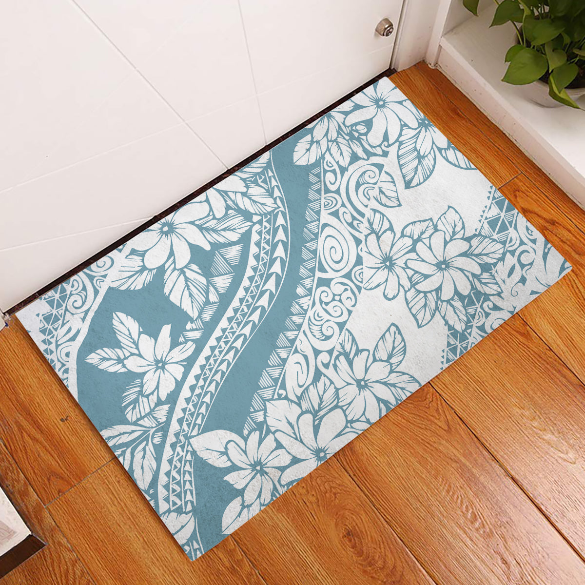 Polynesia Rubber Doormat Polynesian Tropical Flowers Blue Pastel Vibes LT14 Blue - Polynesian Pride