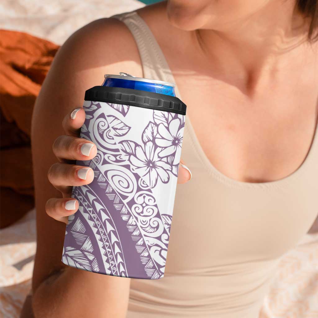 Polynesia 4 in 1 Can Cooler Tumbler Polynesian Tropical Flowers Purple Pastel Vibes