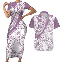 Polynesia Couples Matching Short Sleeve Bodycon Dress and Hawaiian Shirt Polynesian Tropical Flowers Purple Pastel Vibes LT14 Purple - Polynesian Pride