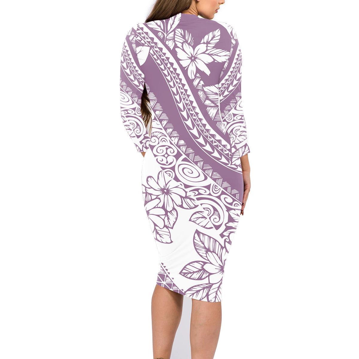 Polynesia Family Matching Long Sleeve Bodycon Dress and Hawaiian Shirt Polynesian Tropical Flowers Purple Pastel Vibes LT14 - Polynesian Pride