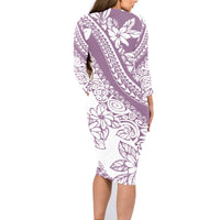Polynesia Family Matching Long Sleeve Bodycon Dress and Hawaiian Shirt Polynesian Tropical Flowers Purple Pastel Vibes LT14 - Polynesian Pride
